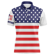 Load image into Gallery viewer, Mens golf polo shirt American flag patriotic custom name white mens golf shirt, golfing gifts NQS6005