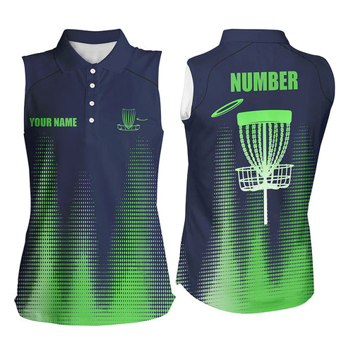 Green gradient Women sleeveless Disc golf polo shirts custom team disc golf jerseys, disc golf clothes NQS8095