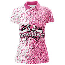 Load image into Gallery viewer, Pink glitter ribbon pattern Custom Bowing Shirts For Women, Breast Cancer Awareness bowling jerseys NQS8104