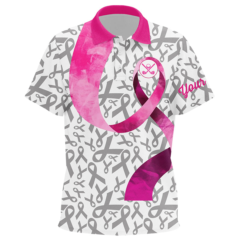 Pink ribbon pattern Kid golf polo shirts custom breast cancer golf shirts for kid, golf outfits Kid NQS8107