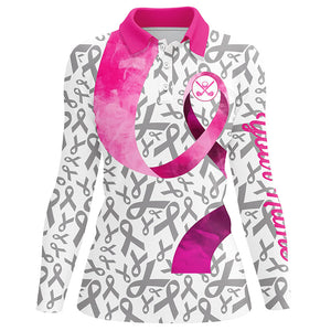 Pink ribbon pattern Womens golf polo shirt custom breast cancer golf shirts, golf outfits female NQS8107