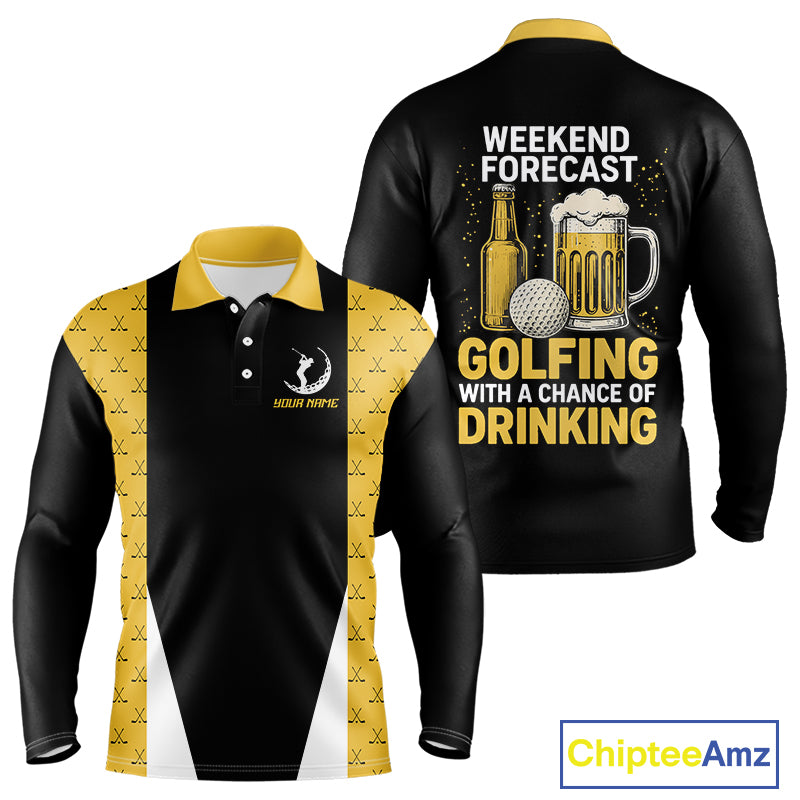 Funny Golf beer Mens golf polos shirts custom Weekend forecast golfing with a chance of drinking NQS10302