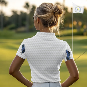 Blue tropical argyle pattern white golf polos shirts for Women custom ladies golf top, best golf gift NQS10303