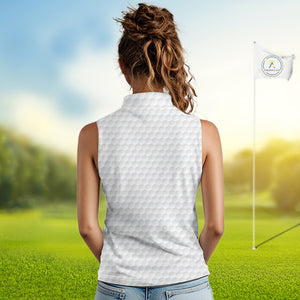 Blue tropical argyle pattern white Women Sleeveless Polo custom ladies golf top, best golf gift NQS10303