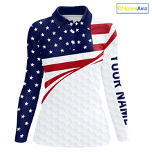 Load image into Gallery viewer, Red, White and Blue American Flag Golf polos shirts for Women custom patriotic ladies golf attire NQS10304