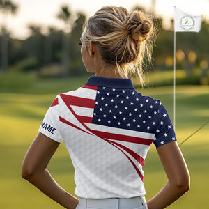 Red, White and Blue American Flag Golf polos shirts for Women custom patriotic ladies golf attire NQS10304