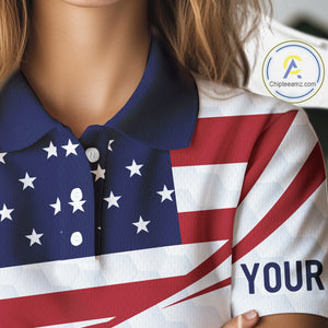 Red, White and Blue American Flag Golf polos shirts for Women custom patriotic ladies golf attire NQS10304