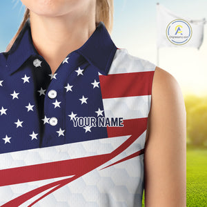 Red, White and Blue American Flag Sleeveless Polo shirt for Women custom patriotic ladies golf attire NQS10304
