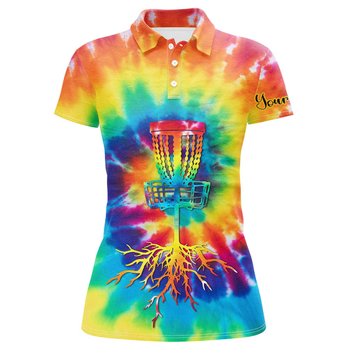 Womens disc golf polo shirts with colorful tie dye background custom disc golf jerseys, disc golf gift NQS6200