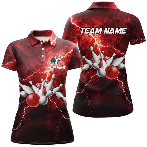 Women bowling shirts Custom red lightning thunder Bowling Team Jersey, gift for team Bowlers NQS8533