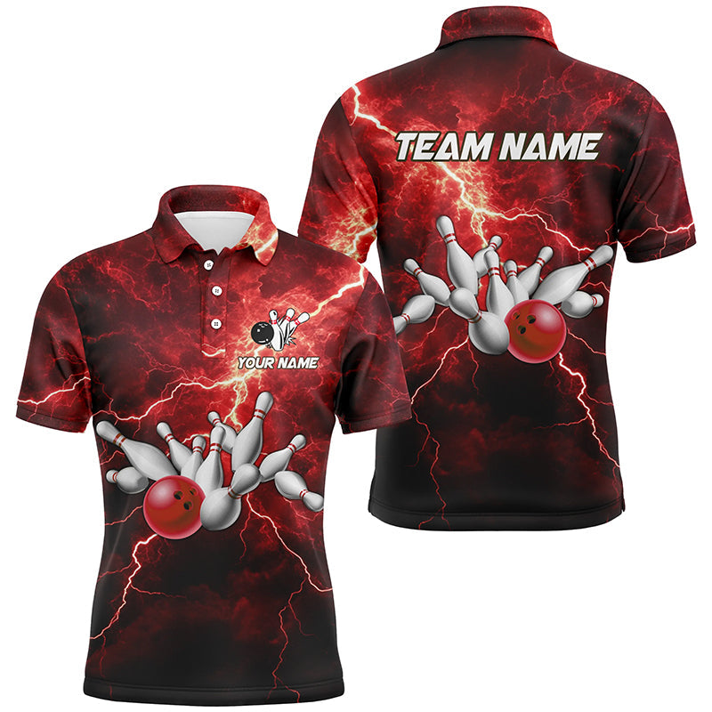 Mens bowling shirts Custom red lightning thunder Bowling Team Jersey, gift for team Bowlers NQS8533