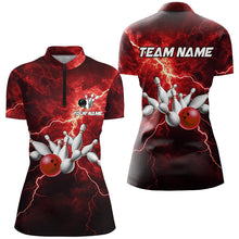 Load image into Gallery viewer, Women bowling shirts Custom red lightning thunder Bowling Team Jersey, gift for team Bowlers NQS8533