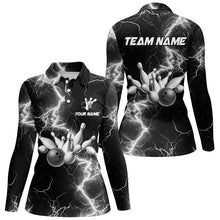 Load image into Gallery viewer, Women bowling shirt Custom black and white lightning thunder Bowling Team Jersey, gift for team Bowler NQS8534