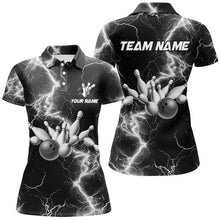 Load image into Gallery viewer, Women bowling shirt Custom black and white lightning thunder Bowling Team Jersey, gift for team Bowler NQS8534