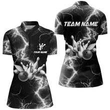 Load image into Gallery viewer, Women bowling shirt Custom black and white lightning thunder Bowling Team Jersey, gift for team Bowler NQS8534
