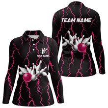 Load image into Gallery viewer, Women bowling shirt Custom black and pink lightning thunder Bowling Team Jersey, gift for team Bowler NQS8535