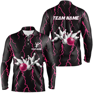 Mens bowling shirts Custom black and pink lightning thunder Bowling Team Jersey, gift for team Bowler NQS8535