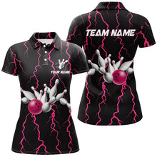 Load image into Gallery viewer, Women bowling shirt Custom black and pink lightning thunder Bowling Team Jersey, gift for team Bowler NQS8535