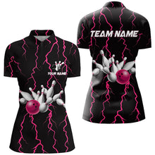 Load image into Gallery viewer, Women bowling shirt Custom black and pink lightning thunder Bowling Team Jersey, gift for team Bowler NQS8535