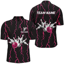 Load image into Gallery viewer, Mens bowling shirts Custom black and pink lightning thunder Bowling Team Jersey, gift for team Bowler NQS8535