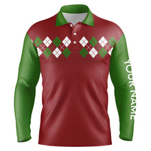 Load image into Gallery viewer, Green, Red and White argyle pattern Mens golf polo shirt custom Christmas golf attire for men NQS8784