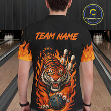 Load image into Gallery viewer, Black and Orange Flame Tiger Bowling Polo, 1/4 Zip Shirts for Men Custom Team Tiger Bowling Jersey NQS10935