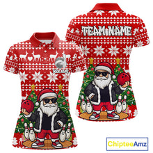 Load image into Gallery viewer, Funny Santa Christmas Women Bowling Polo, Quarter Zip Shirt Custom Team Bowling Jersey | Red NQS10936