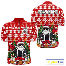 Load image into Gallery viewer, Funny Santa Christmas Mens Bowling Polo, Quarter Zip Shirts Custom Team Bowling Jersey | Red NQS10936