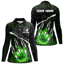 Load image into Gallery viewer, Green Flame Bowling Ball Black Camo Bowling shirts for Women custom Team bowling League jerseys NQS9004