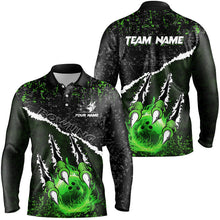 Load image into Gallery viewer, Green Flame Bowling Ball Black Camo Bowling shirts for Men custom Team bowling League jerseys NQS9004