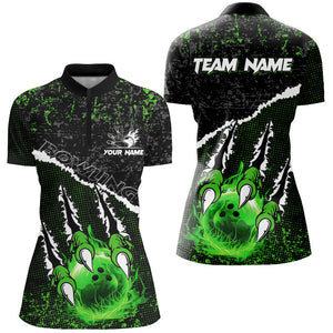 Green Flame Bowling Ball Black Camo Bowling shirts for Women custom Team bowling League jerseys NQS9004