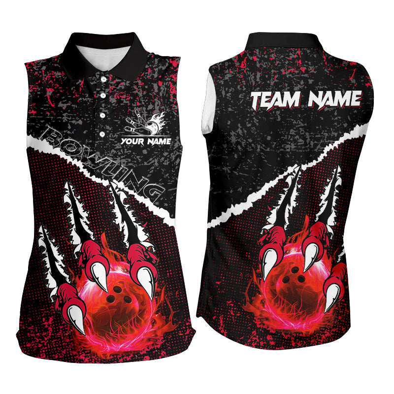 Red Flame Bowling Ball Black Camo Bowling Sleeveless Polo shirts custom Team bowling League jerseys NQS9005