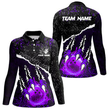 Load image into Gallery viewer, Purple Flame Bowling Ball Black Camo Bowling shirts for Women custom Team bowling League jerseys NQS9006