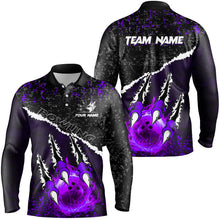 Load image into Gallery viewer, Purple Flame Bowling Ball Black Camo Bowling shirts for Men custom Team bowling League jerseys NQS9006