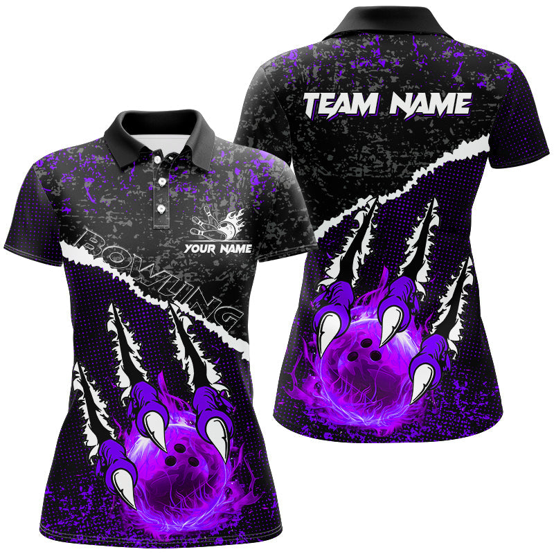 Purple Flame Bowling Ball Black Camo Bowling shirts for Women custom Team bowling League jerseys NQS9006