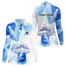 Load image into Gallery viewer, Blue and White Bowling Ball and Pins Bowling shirts for Women custom Team bowling League jerseys NQS9011