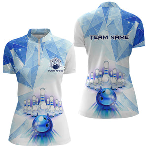 Blue and White Bowling Ball and Pins Bowling shirts for Women custom Team bowling League jerseys NQS9011