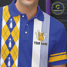 Load image into Gallery viewer, Retro Blue and Yellow argyle pattern Bowling shirts For Men custom bowling team jersey Bowler Outfits NQS11108