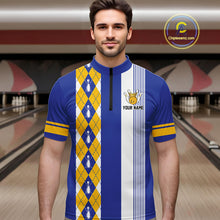 Load image into Gallery viewer, Retro Blue and Yellow argyle pattern Bowling shirts For Men custom bowling team jersey Bowler Outfits NQS11108