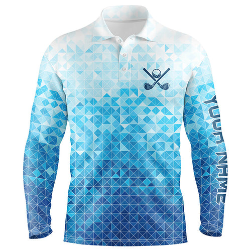 Mens golf polos shirts custom name Blue pattern golf apparel, cool polo shirts for mens NQS9247
