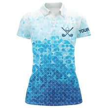 Load image into Gallery viewer, Womens golf polos shirts custom name Blue pattern golf apparel, cool polo shirts for ladies NQS9247