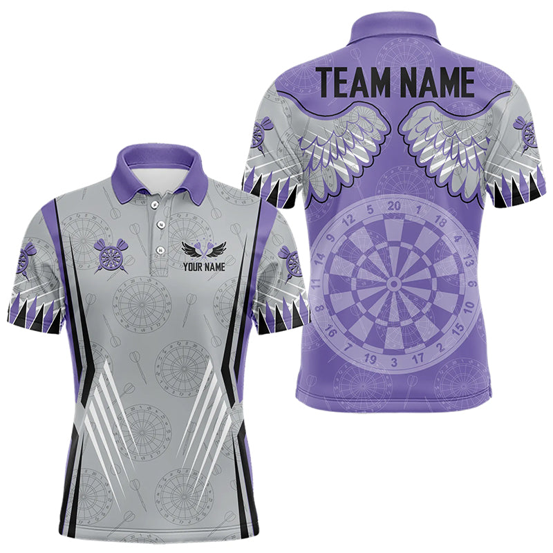 Dart Board Wings Camo Custom Team Dart Polo, Quarter Zip Shirt For Men, Mens dart jersey | Purple NQS9253