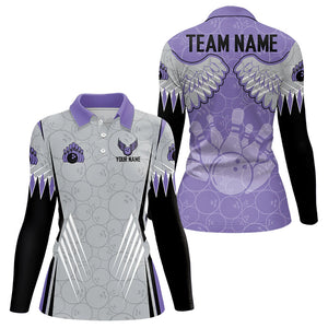 Personalized Bowling Polo, Quarter Zip Shirt For Women Custom Bowling Wings pattern Team Bowler Jersey NQS9254