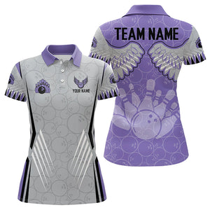 Personalized Bowling Polo, Quarter Zip Shirt For Women Custom Bowling Wings pattern Team Bowler Jersey NQS9254