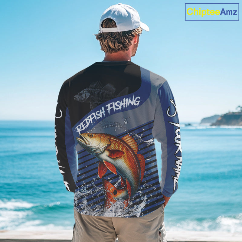 Redfish fishing Custom UV protection fishing long sleeve shirt, Redfish Fishing jerseys | Blue NQS11310