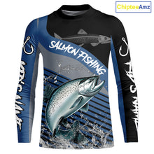 Load image into Gallery viewer, Chinook Salmon fishing Custom UV protection fishing long sleeve shirt, Salmon Fishing jerseys | Blue NQS11311