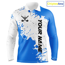 Load image into Gallery viewer, Blue and White Mens Golf polo shirts Custom team golf outfit, Personalized golf attire for men NQS11316