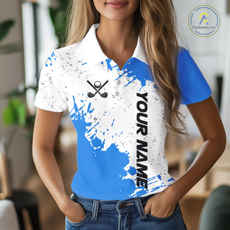 Blue and White Women's Golf polo shirts Custom team golf outfit, Personalized golf attire for ladies NQS11316