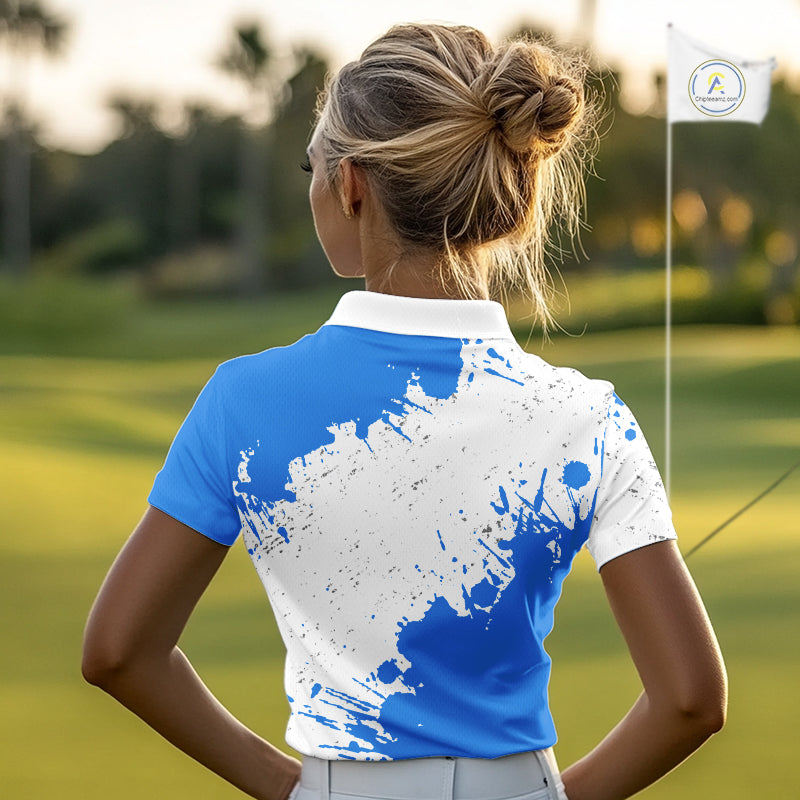 Blue and White Women's Golf polo shirts Custom team golf outfit, Personalized golf attire for ladies NQS11316