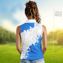 Load image into Gallery viewer, Blue and White Women's Sleeveless polo shirt Custom team golf outfit, golf attire for ladies NQS11316